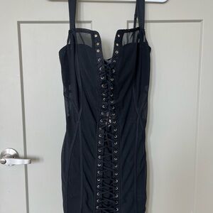 Oh Polly Elegant Black Lace-Up Dress